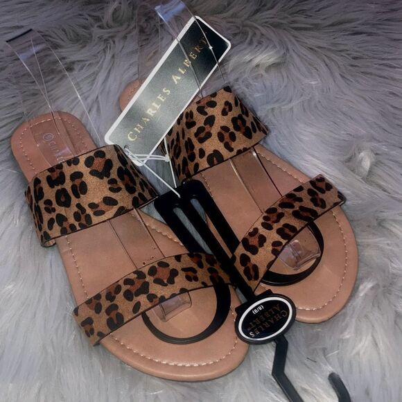 CHARLES Albert Leopard Print Double Strap Sandals - Picture 1 of 3